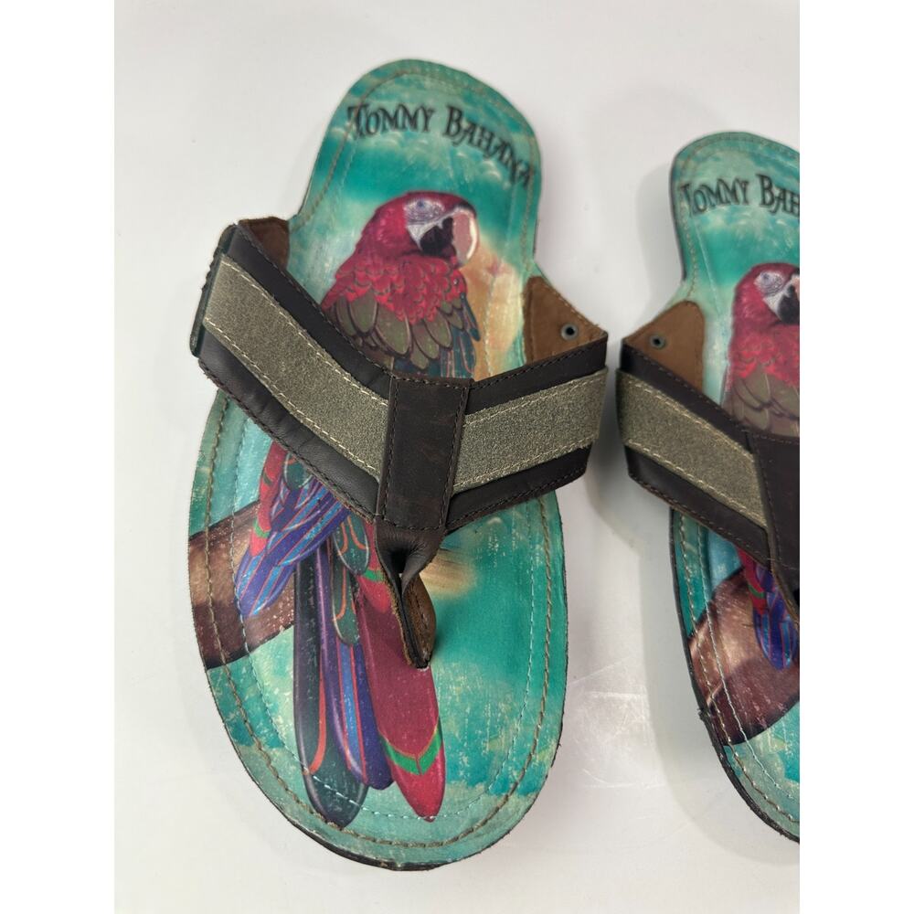 Tommy Bahama Samoa Parrot Beach Vibes Leather Sandals Men's Size 8 M Flip Flops - Picture 2 of 14